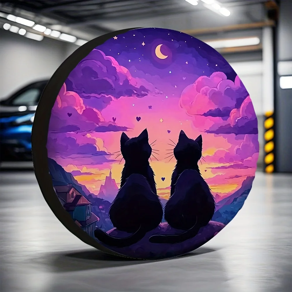 1pc, Multi-Functional 100% Polyester Fabric Featuring Cats And A Starry Sky, Suitable For Picnics In Parks And Parking Areas Wit