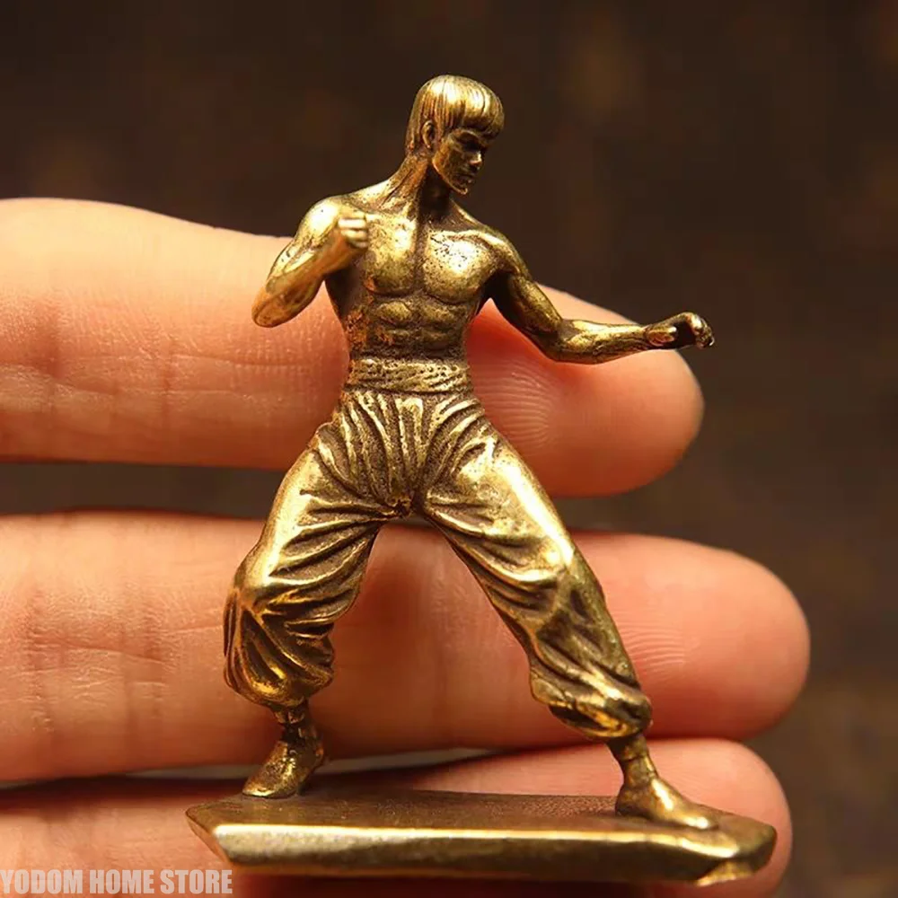 Brass Kung Fu Martial Artist Statue, Multi-Functional Room Decor, Movie Themed Collection Indoor Scene Decoration for Christmas