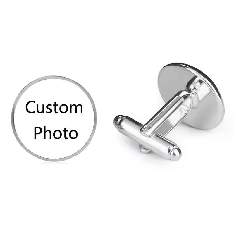 Custom Photo Cufflinks for Men Glass Cabochon Cuff Links Birthday Gift