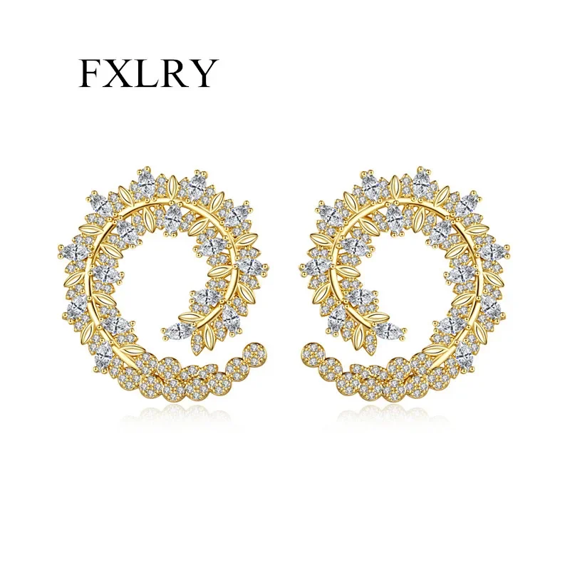 

FXLRY Elegant Symmetrical Design Leaf Shape White Gold Plated Big Drop Cubic Zirconia Engagement Earrings For Women Jewelry