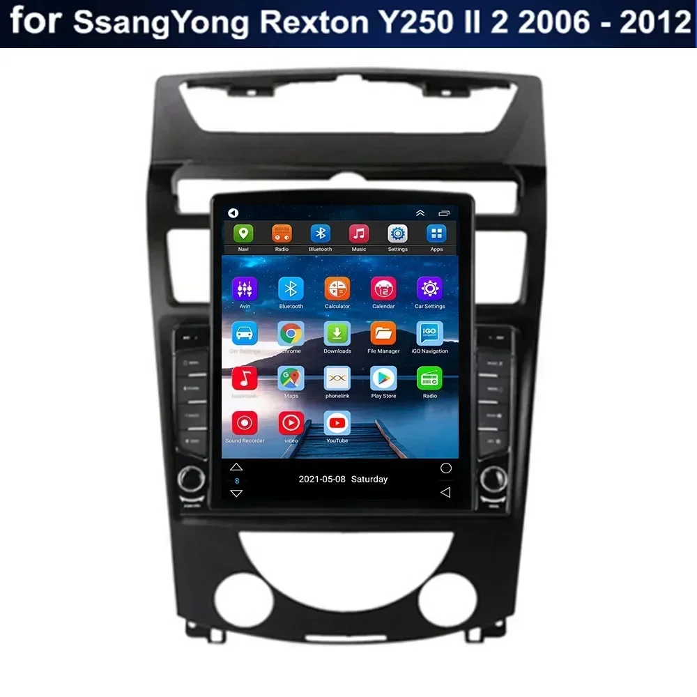 Android 13 For Tesla Style Vertical Screen Car Radio Stereo Multimedia Audio Player For SsangYong Rexton Y250 II 2 2006 - 2012