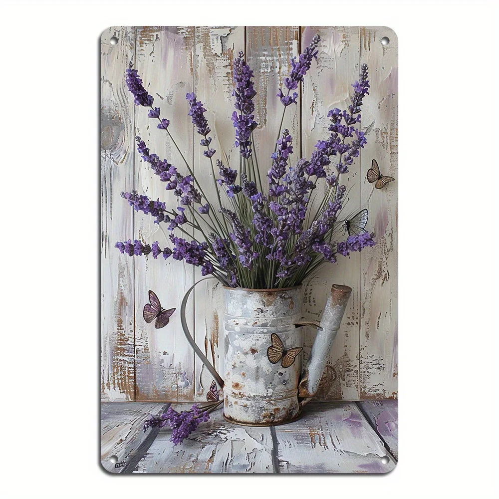 Targa da parete in ferro color lavanda e farfalla, decorazione da parete per interni ed esterni, design durevole con fiori e libellule, 8 x 12 pollici