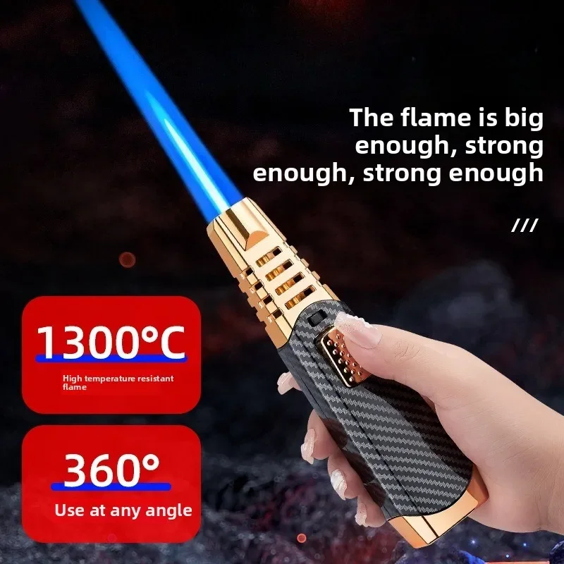 Inflatable Zinc Alloy Long Continuous Fixed Flame Lighter for Cigars Barbecue Outdoor Large Firepower Direct Flame Spray Gun