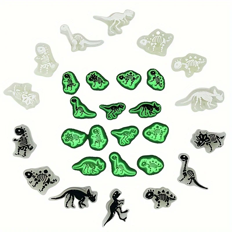 7/14pcs Black and White Luminous Dinosaur Shoe Accessories, Pendant PVC Pins, Clogs Shoes, Decorative Bracelets, Dinosaur Theme