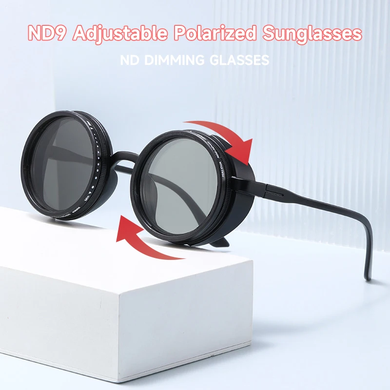 ND Dimmen Gläser Männer Polarisierte Sonnenbrille Frauen Fahren Angeln Brille Steampunk Outdoor Shades Retro Runde UV400 Sonnenbrille – Detail 2
