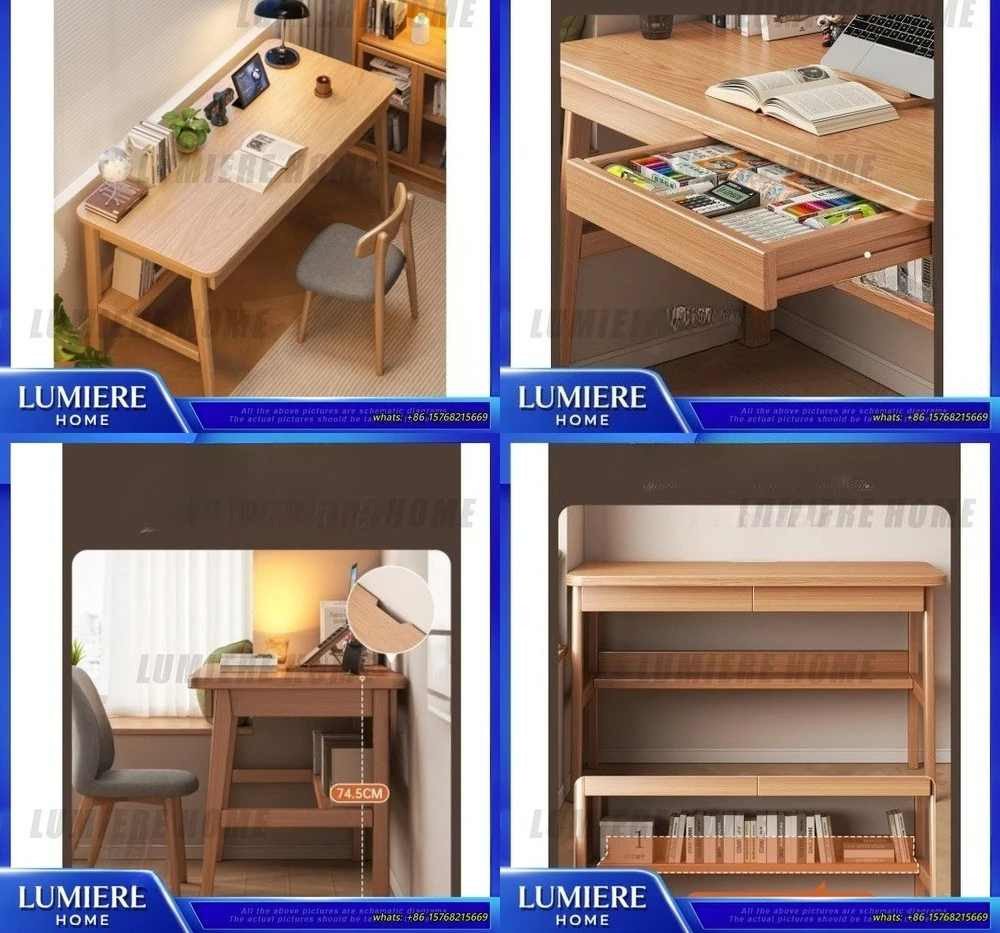 Solid Wood Desk for Home Office Study Work Small Space Computer Table Narrow Writing Desk for Bedroom Student Adult