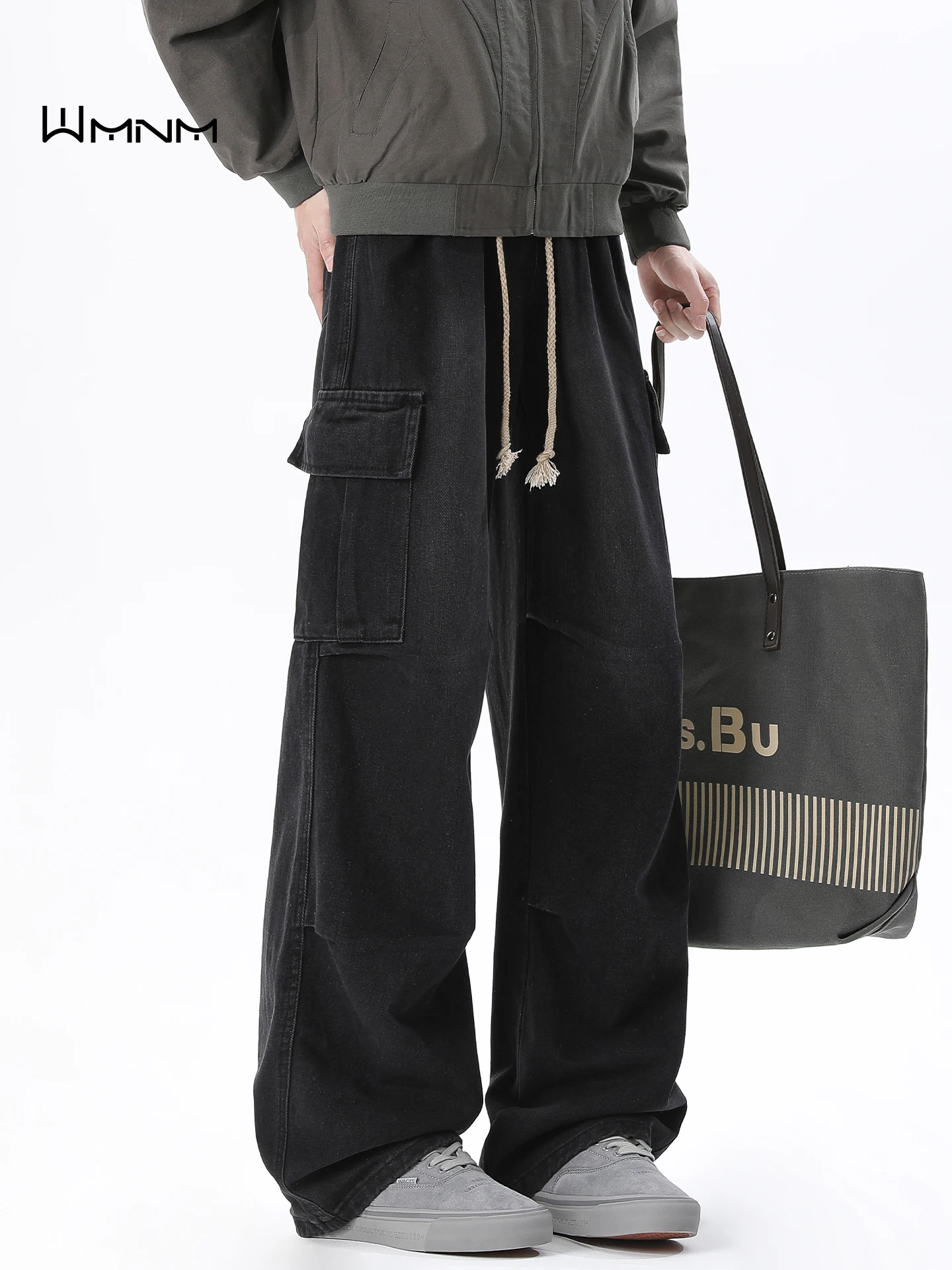 

Retro American Workwear Jeans Men's Autumn Winter Thickened Fleece Wide Leg Straight Cut Trousers Fashion High Street Vibe