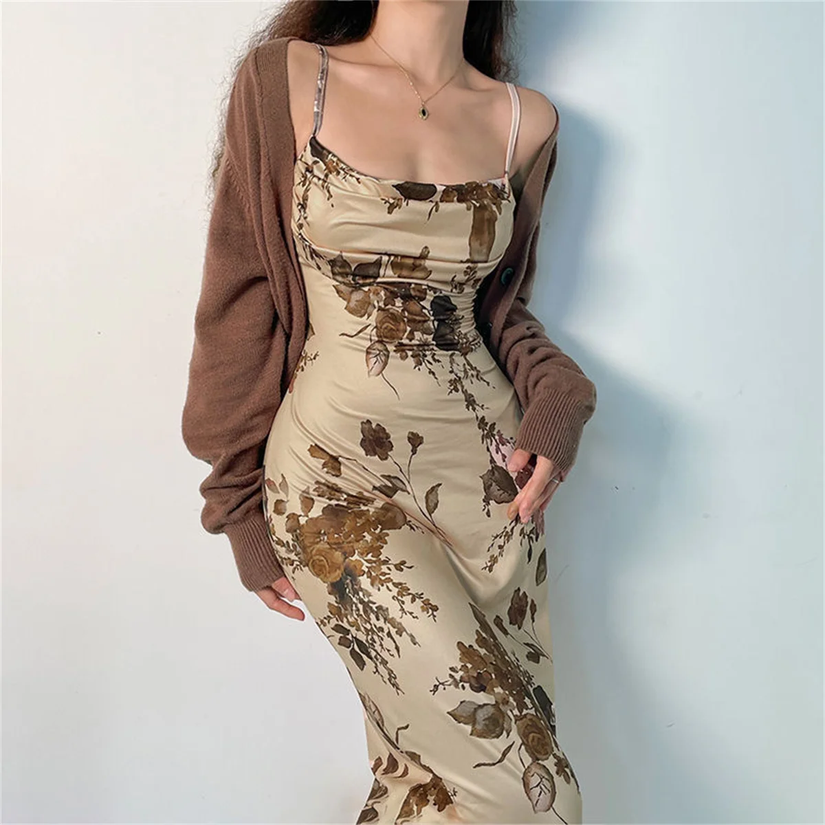 Y2k Vintage Strap Dress Retro Floral Print Sleeveless Summer Party Long Dresses for Women 2000s Aesthetic Elegant Ladies Robes