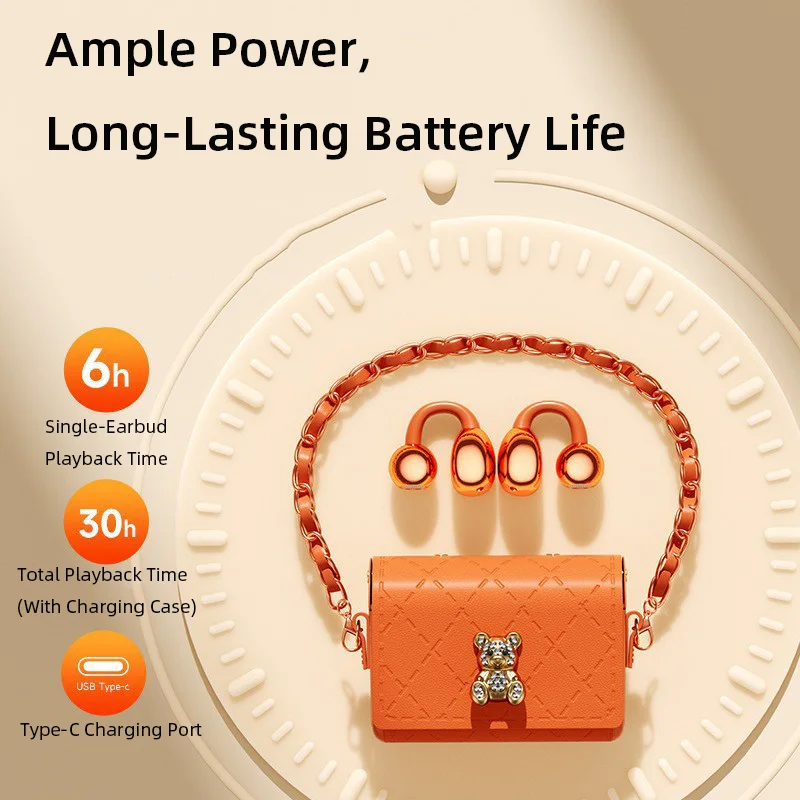Small Bag Bluetooth Earphone Bag‑Inspired Flip‑Open Design Cute Bear Headset Long Battery Life Matching Bracelet Ear Clip