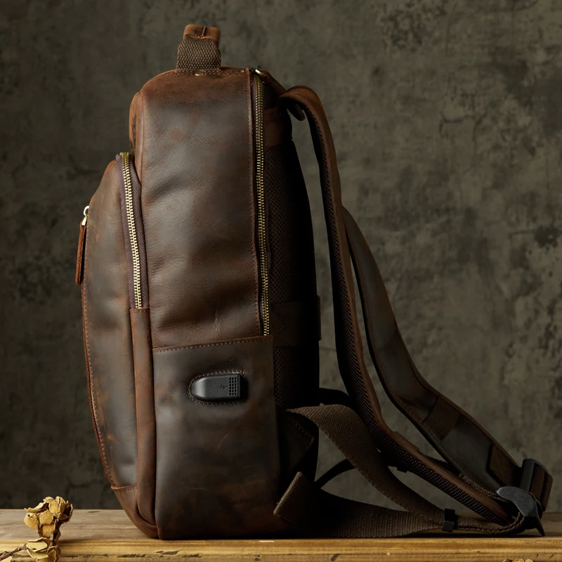 Handgemachte echte Leder Reise rucksack Männer Vintage Rindsleder lässig Rucksack männlich großen Raum Büro Laptop Rucksack Tasche