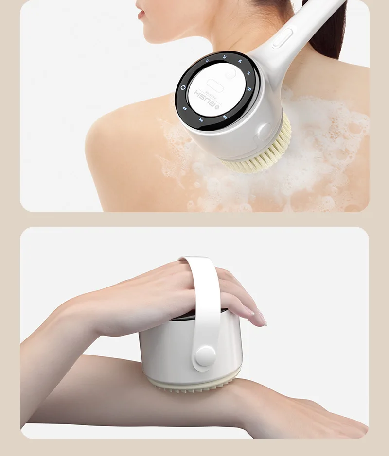 Electric Shower Brush LED Display Rotating Multifunctional Shower Brush 5 Brush Heads 3-Speed Detachable for Back Face & Shower