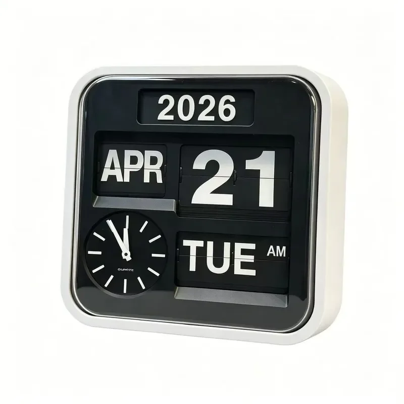 2026 New Flip Calendar Wall Clock Nordic Minimalist Design For Office Home Kids Students Modern Decor Silent Quartz Timepiece