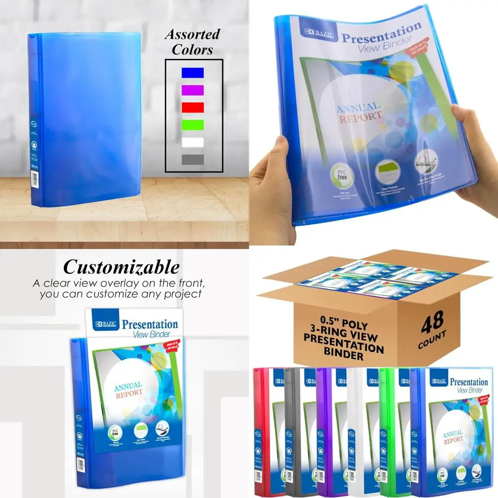 

48-Pack Assorted Color Economy View Binders with Clear Overlays and Round Rings, Holds 100 Sheets, 0.5 Inch Capacity