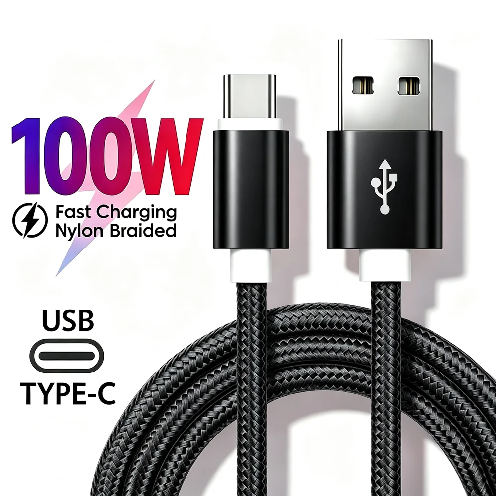 100W Type C USB Fast Charge Alloy Braided Cable For iPhone 15 16 17 Pro Max Samsung Moto Xiaomi Redmi POCO USB Type-C Data Cable