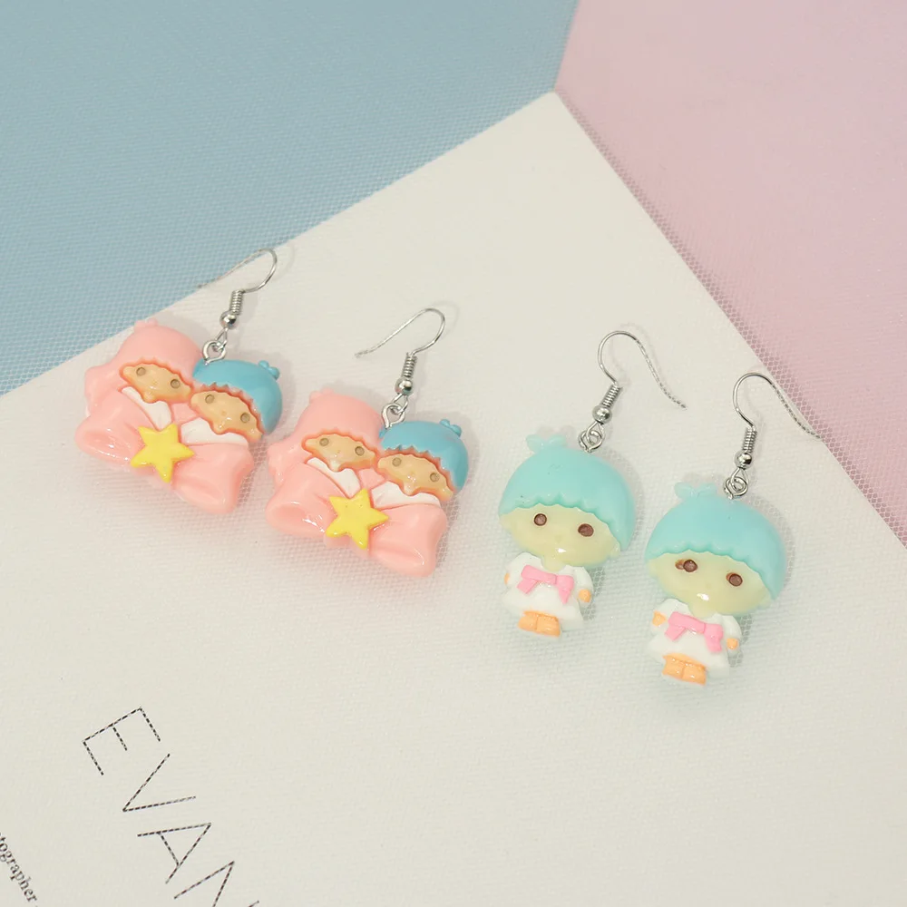 Ovxxons 1 Pair Fun Cute Gemini Boy Girl Earrings Japanese and Korean Girl Temperament Earrings