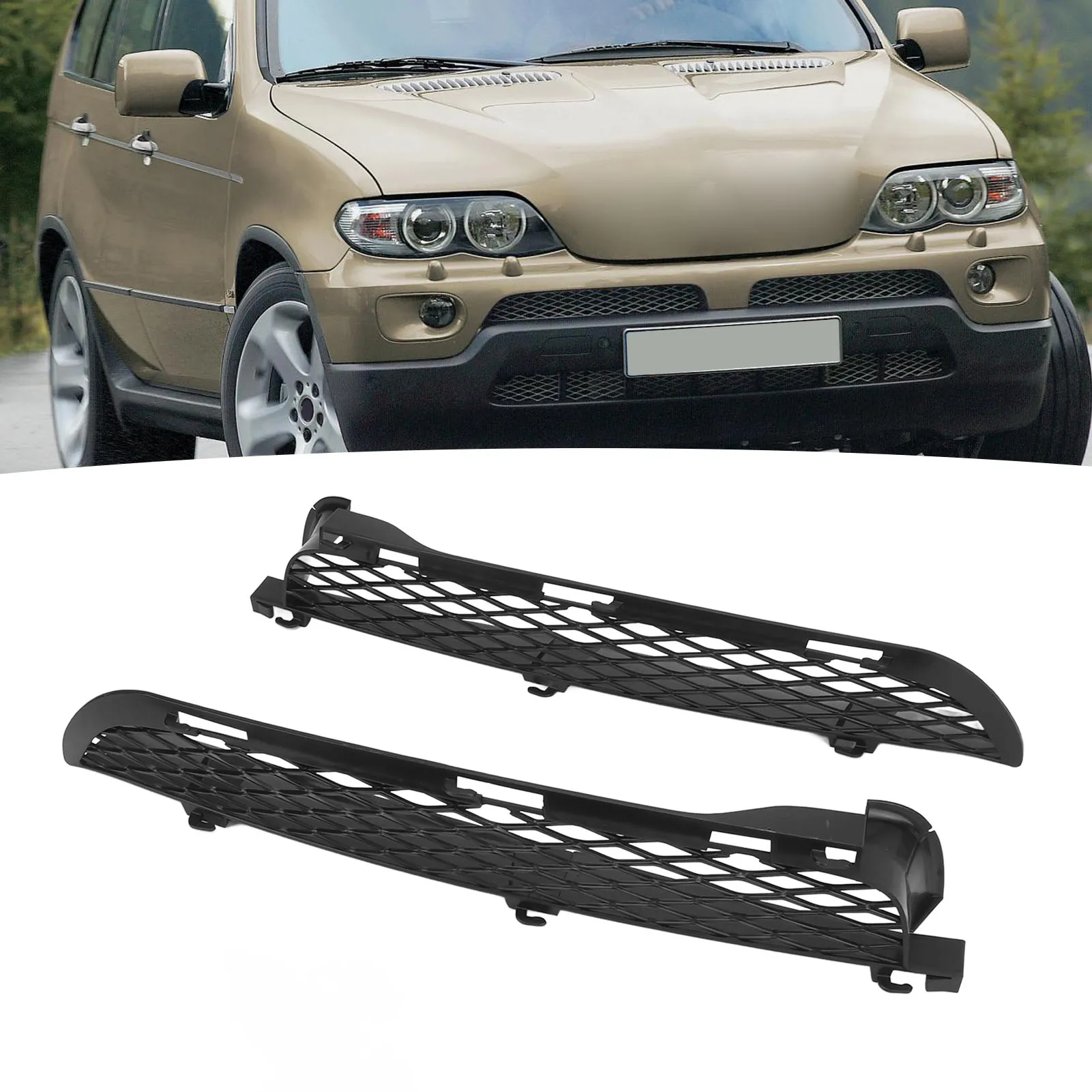 

1 Pair Car Front Bumper Mesh Grille Cover Trim ABS 51117116397 for BMW X5 E53 Facelift 2003 to 2007 51117116398