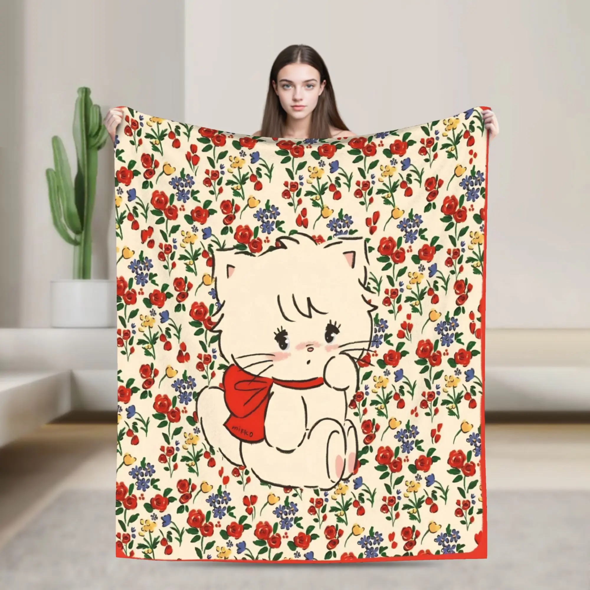 pink cartoon Mikko Mousse  Throw Blanket for Couch  Fuzzy Soft Plush Blanket 50x60 Inch Multiple Sizes Bedspread