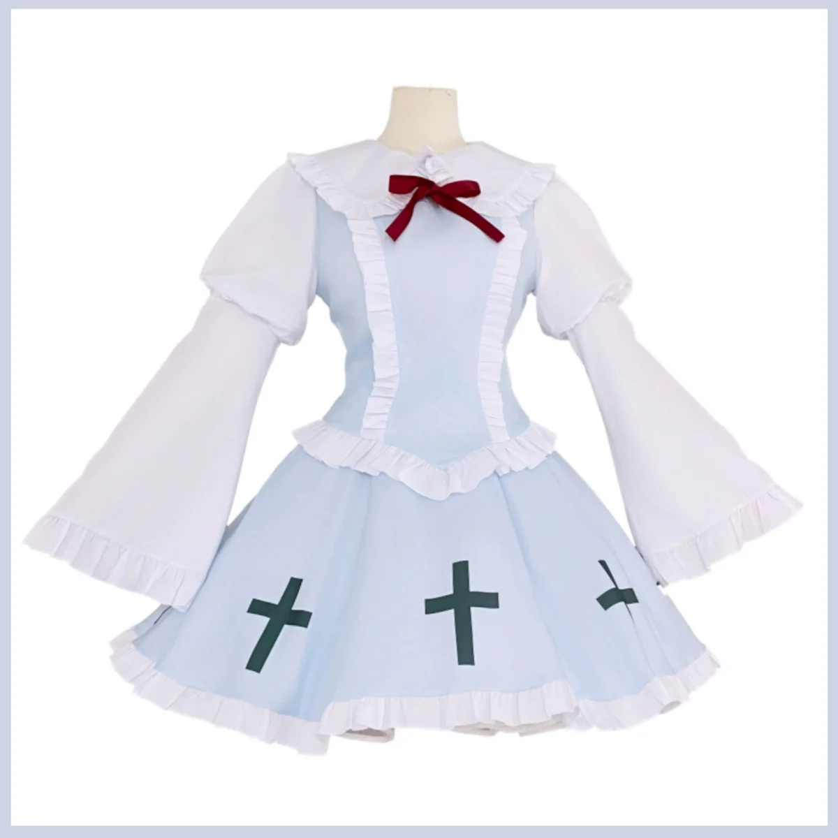 أزياء أنيمي شوجو شارا تسوكيومي أوتاو التأثيرية فستان الأميرة القوطي الأزرق والأبيض لوليتا شعر مستعار امرأة لطيف بدلة حفلة عيد ميلاد