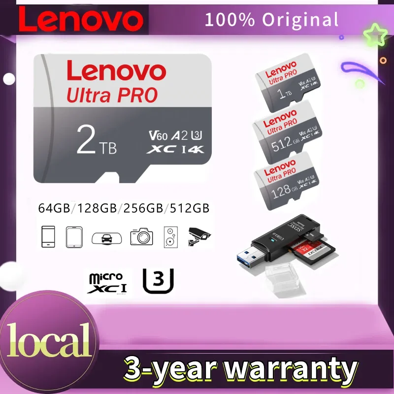 

Карта памяти Lenovo 2TB Sd High Speed Class10 A2 4K Ultra HD Micro TF SD-карта с адаптером для телефонов, экшн-камер и дронов