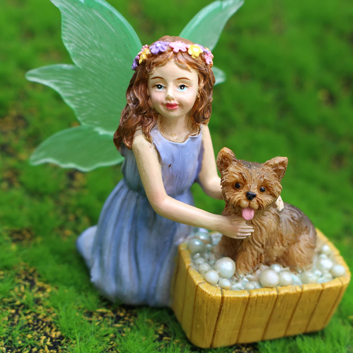 1set Bathing The Puppy Fairy,micro landscape decoration in flower pots,Resin Statue Art Craft, Creative Angel Garden Crafts, For