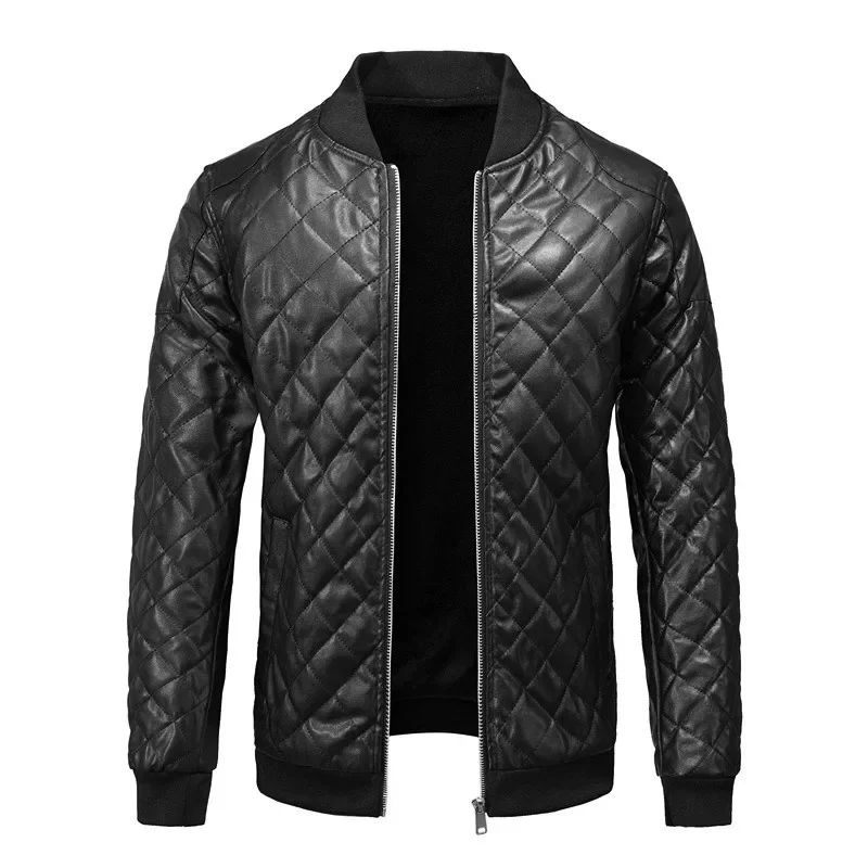 Autumn Winter Men's PU Leather Jacket Vintage Casual Warm Moto Biker Faux Leather Coats Male Fashion Stand Collar Zipper Outwear