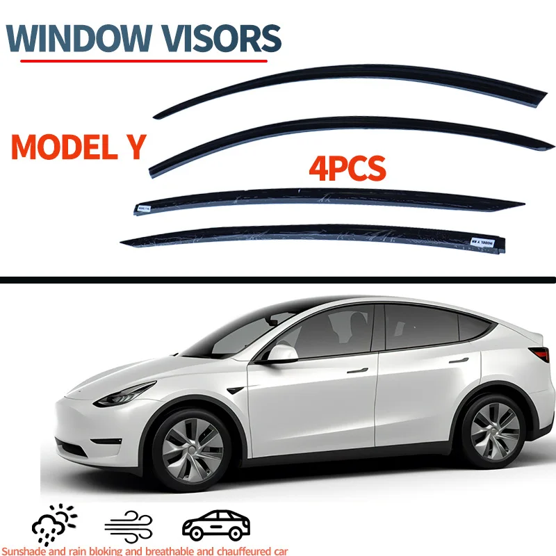 

For Tesla Model Y 2020+Window visor,Side Window Deflector Weathershield Sun Rain Guard