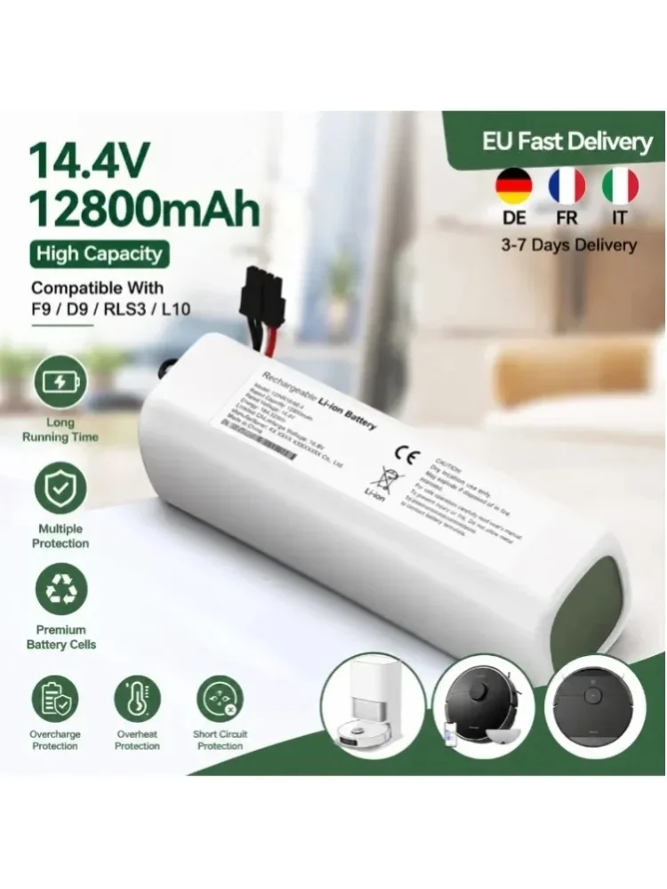14,4V 12800mAh P2008-4S2P-MMBK Ersatzakku Kompatibel mit Dreame F9 D9 L10 Pro Plus RLS3 RLS5 RLS5L RLS5D Roboter-Staubsauger, Hochkapazitäts-Lithium-Ionen-Akku-Pack Zubehörteile Verlängertes