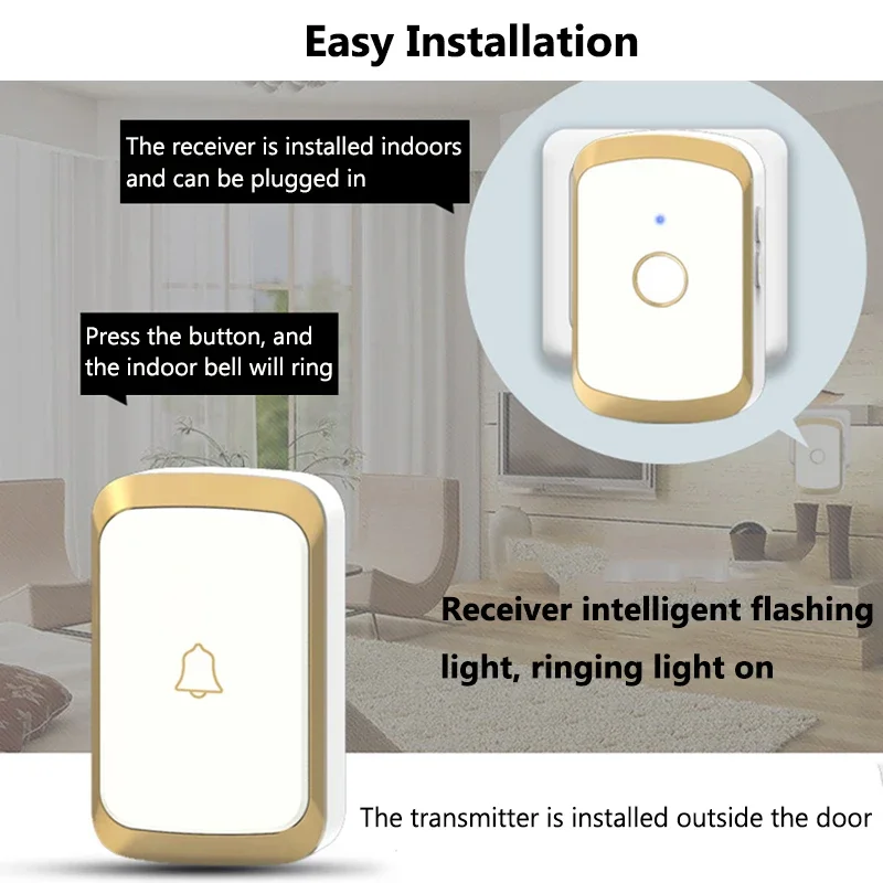 Wireless Doorbell Smart Home Welcome Door Bell Kit 300M Range 36 Ringtones 4 Level Volume Reminder Device Door Bell US EU Plug