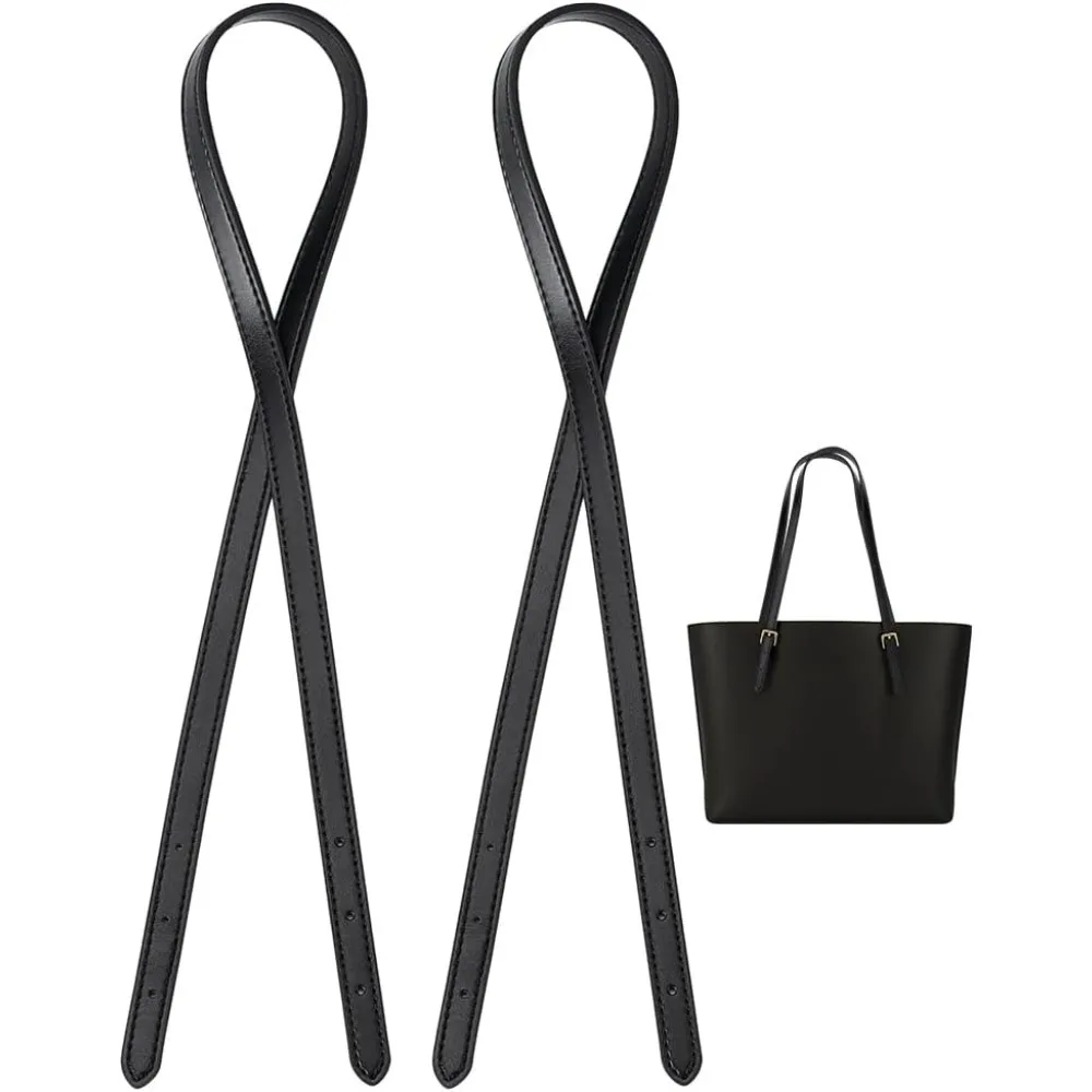 

2pcs Cowhide Leather Tote Bag Strap Replacement 31.9 inch Leather Purse Handles Black Adjustable Handbag Strap
