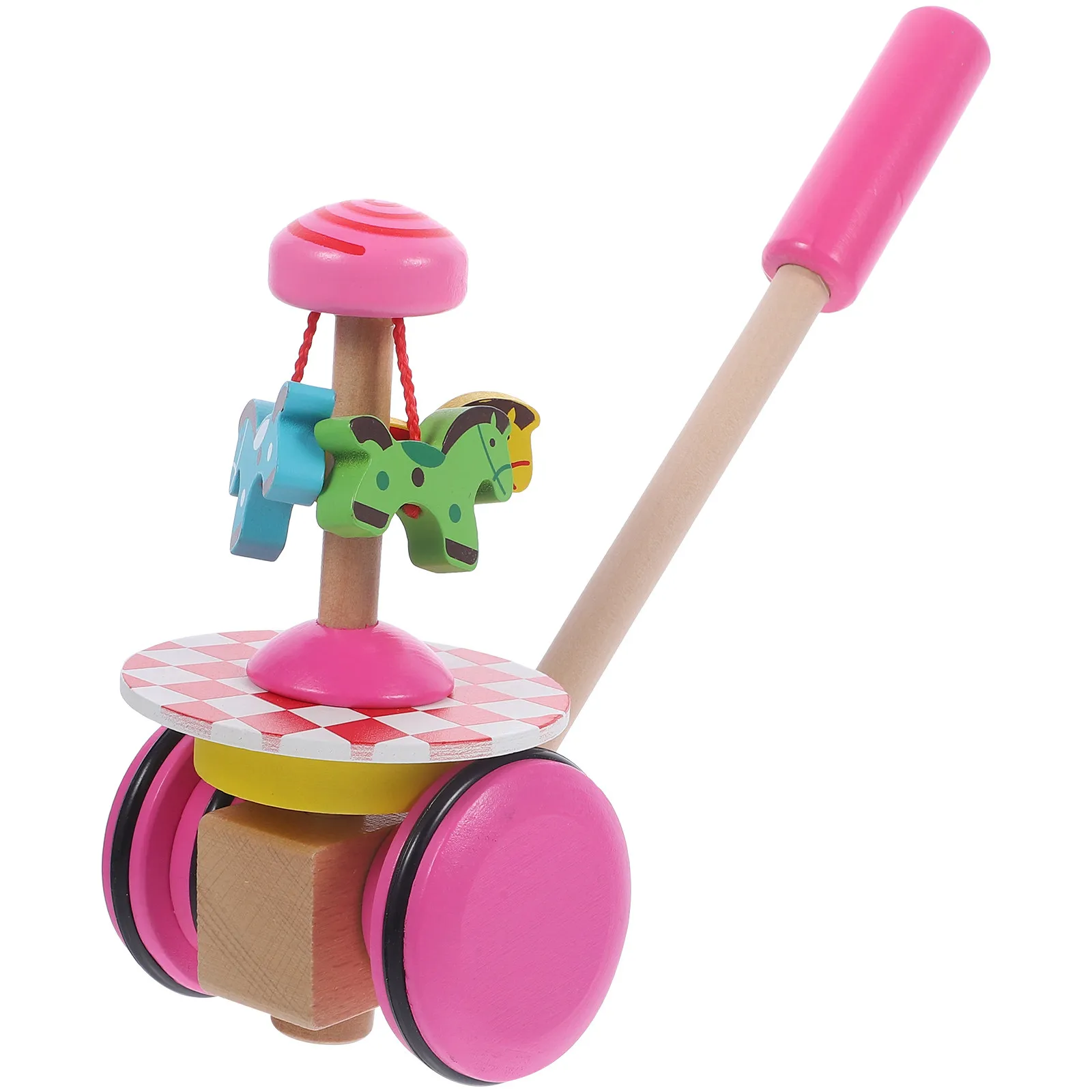 1Pcs Educational Hand Push Cart Wooden Helicopter Style Toddler Walker Colorful Learning Plaything Develops Coordination Skills