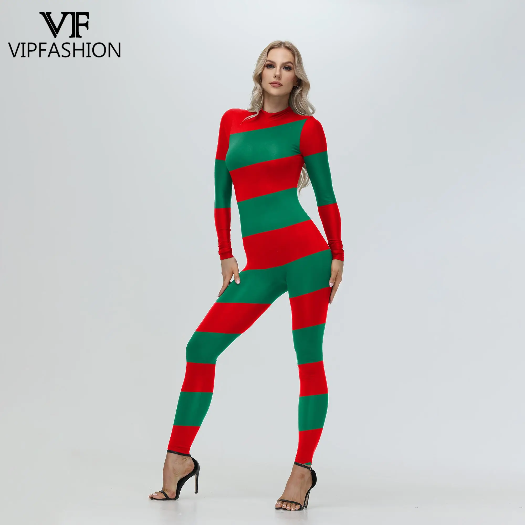 Pink White Candy Cane Jumpsuits Red Green Stripe Christmas Costume Carnvial Bodysuit Xmas Sexy Zentai Suit Holiday Party Outfit