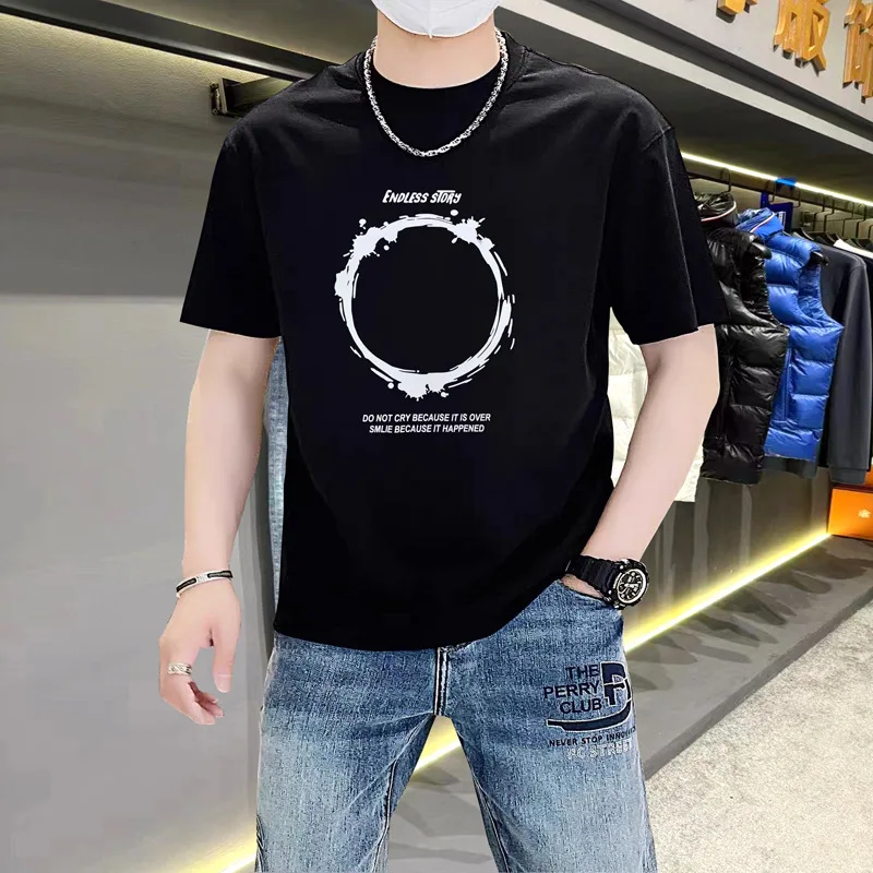 Men's Heavy Duty Cotton T-Shirt Diamond Encrusted Design Fashion Tees Round Neck Tops Relaxed Fit Summer Bestseller Man Clothing