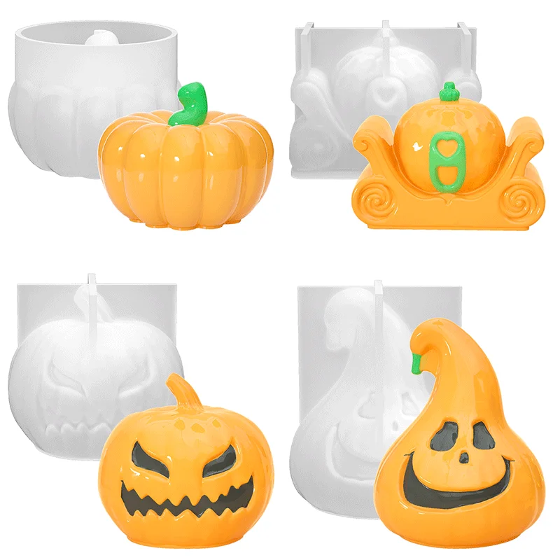 

Halloween Angry Pumpkin Silicone Mold 3D Devil Ghost Face Pumpkin Scented Candle Ornament Soap Mold Candle Soap Making Supplies