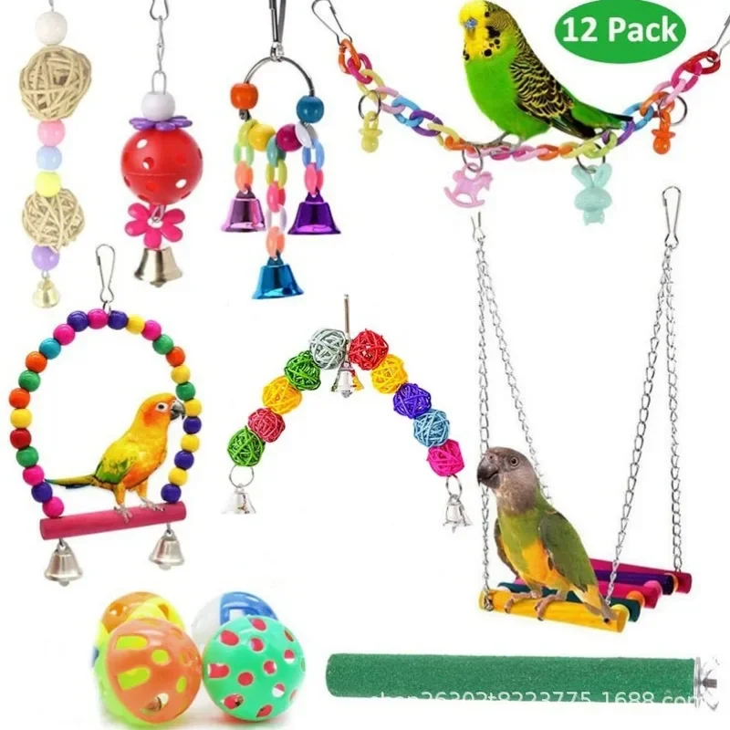 Bird Cage Toys for Parrots Wood Birds Swing Reliable Chewable Bite Bridge Wooden Beads Shape Parrot Toy Bird Toys