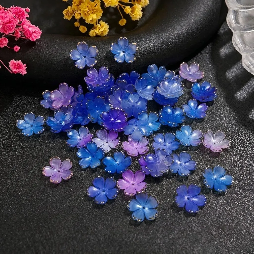 50 Stück Kirschblüten-Acryl-Blumenperlen, lose Abstandshalterperlen für DIY-Armbänder, Ohrringe, Haarschmuck, Zubehör für die Schmuckherstellung – Detail 5