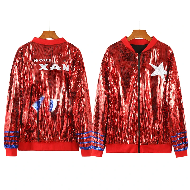 Game Day Red Blue Texan Women Sequin Jackets