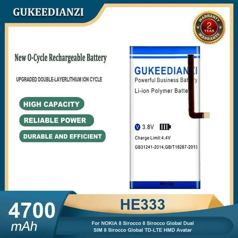 

4700mAh HE333 Mobile Phone Battery For NOKIA 8 Sirocco 8 Sirocco Global Dual SIM 8 Sirocco Global TD-LTE HMD Avatar