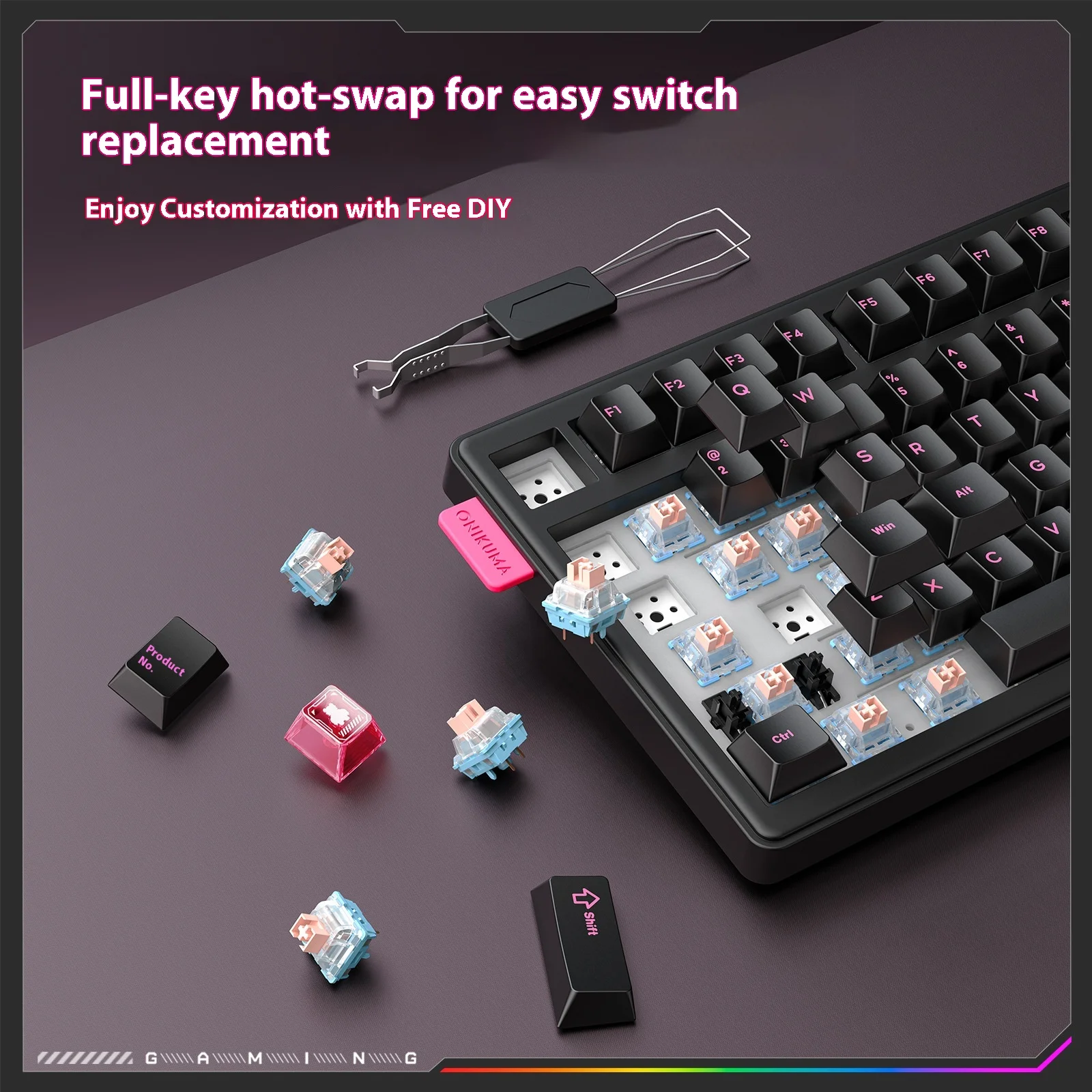 Onikuma Mt706 メカニカルキーボード - トリプルモードワイヤレス (2.4g/Bluetooth/有線)、eスポーツゲーミングPC用RGBバックライト