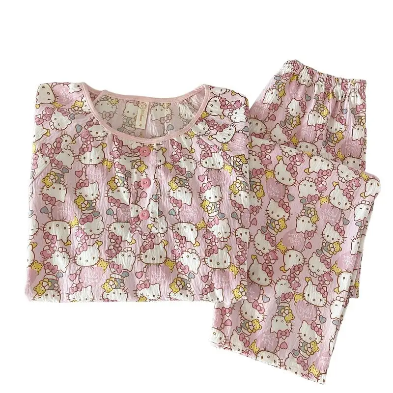 

Пижамы Sanrio Hello Kitty, милая креативная домашняя одежда с героями мультфильмов, повседневная хит продаж, костюм с длинными рукавами для девочек, удобный новый стиль