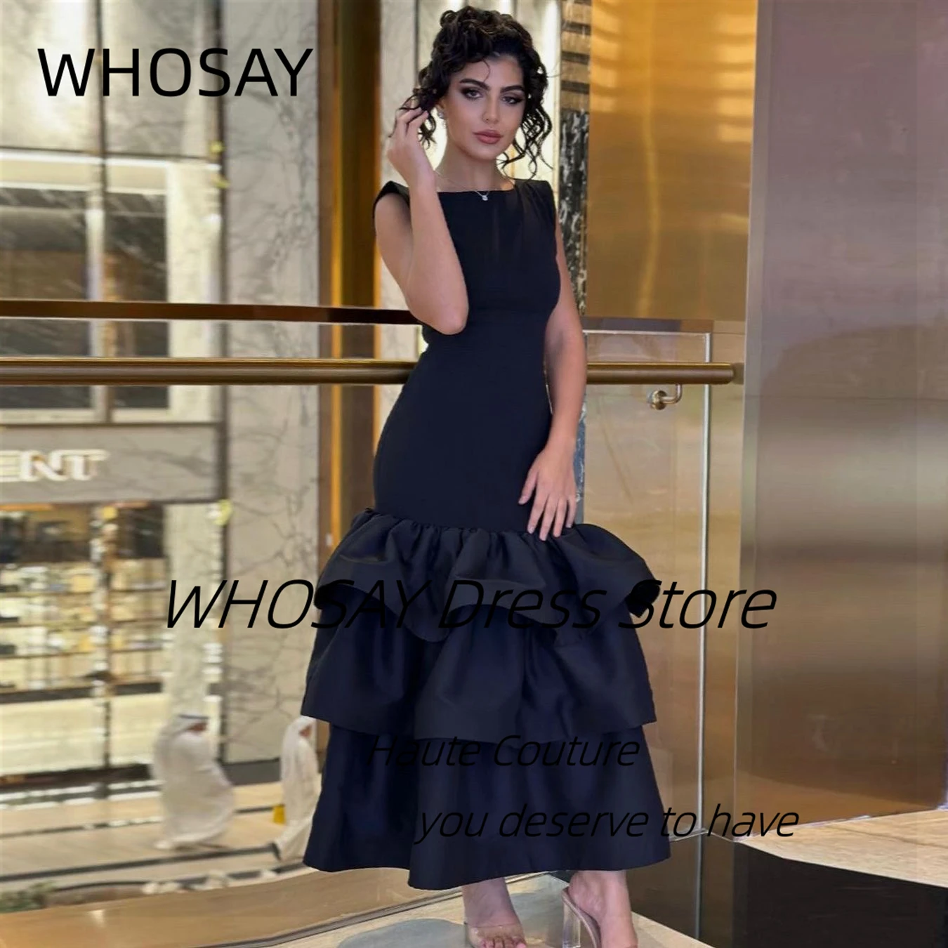 WHOSAY-vestidos De graduación negros para mujer, vestido De noche Sexy con espalda al tobillo, fiesta De cumpleaños escalonada, vestidos De cóctel