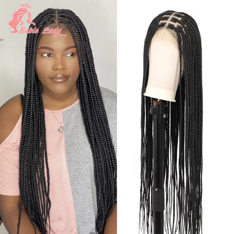 

Synthetic Braided Wigs Knotless Box Braid Wig Full Lace Front Long Cornrow Braids Lace Wigs Hair Wig For Black Women Sable Lady