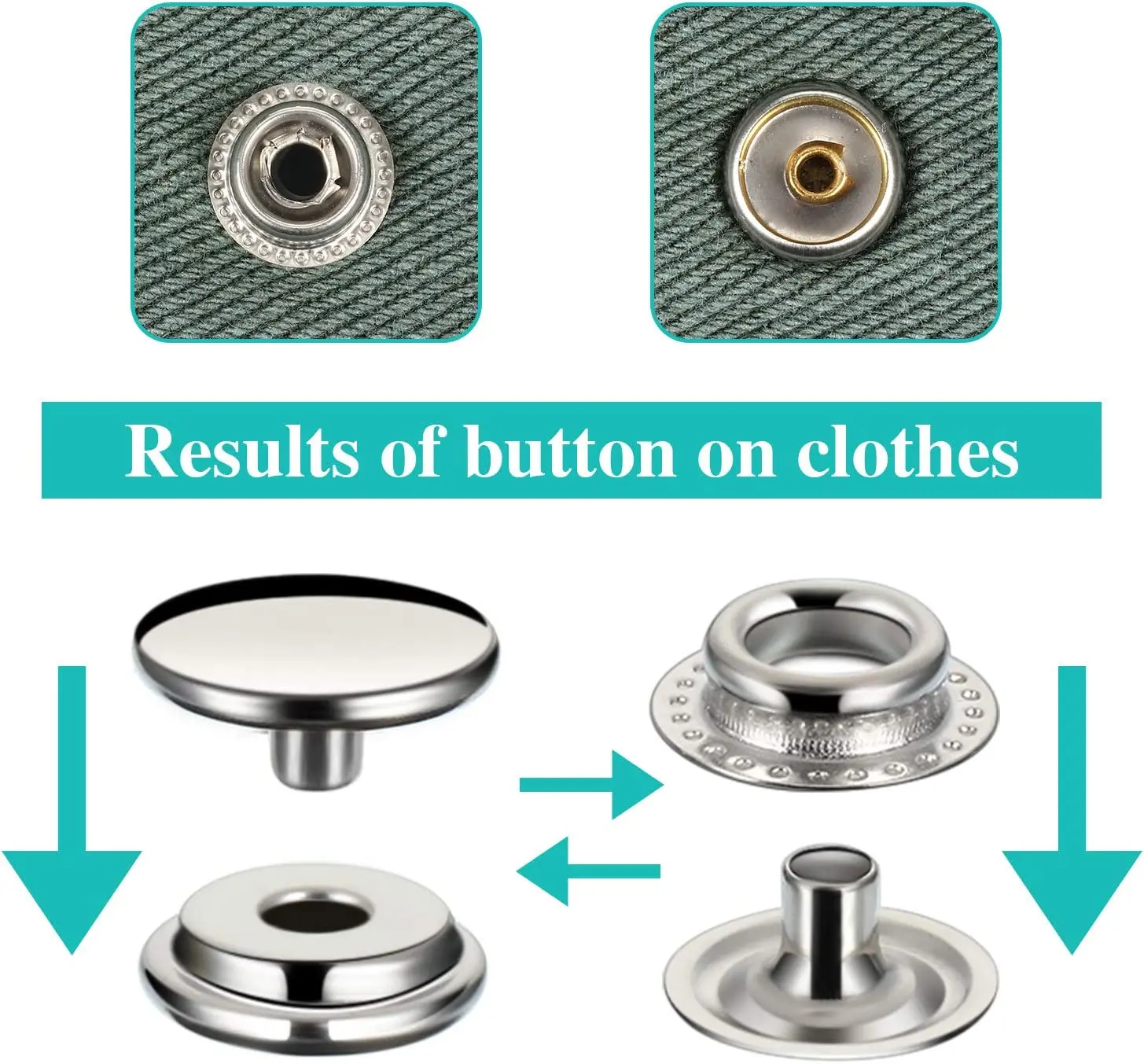 100 stücke 15mm Edelstahl Druckknopf Kit, marine Grade Snap Verschluss Edelstahl Druckknopf Tasten für Nähen Leder Taschen – Detail 5