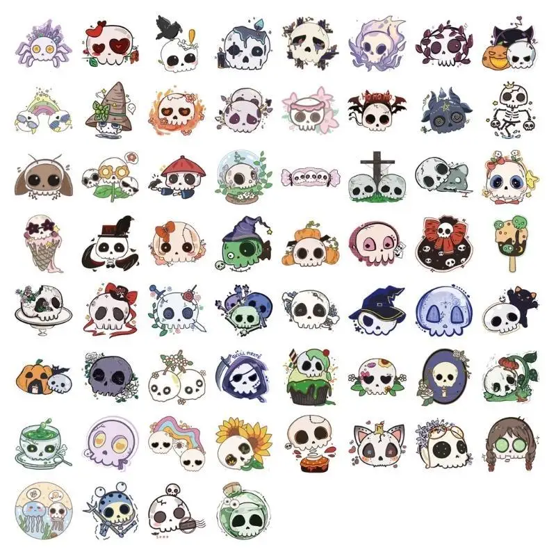 652F Removable Creative Skull Design Stickers 60Pcs Halloween Decorative PVC Art For Electronics Accessories Waterproof Safe