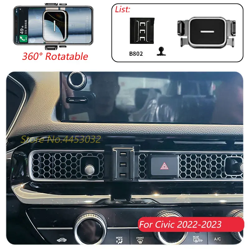 

1 Suit Car Phone Holder For Honda Civic 11th 11 gen 2022-2023 Rotatable Stand Mounts One-handed operation Bracket Accessories