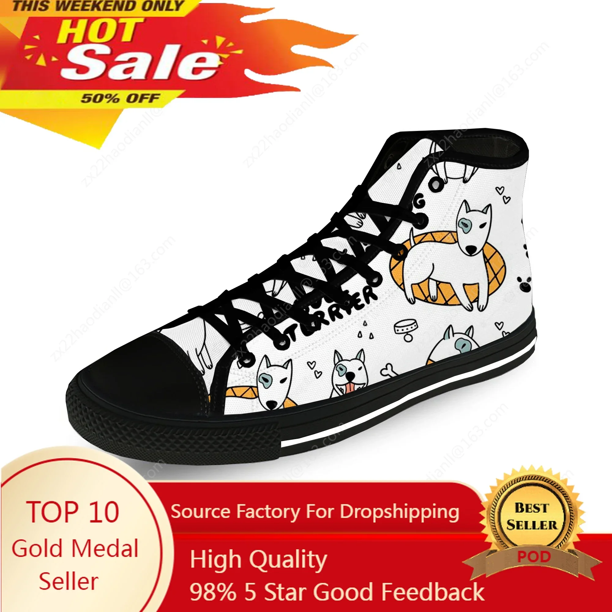 Animal Bull Terrier Cartoon Dog Casual Cloth Fashion 3D Print High Top Canvas Shoes Men Women Lightweight Breathable Sneakers