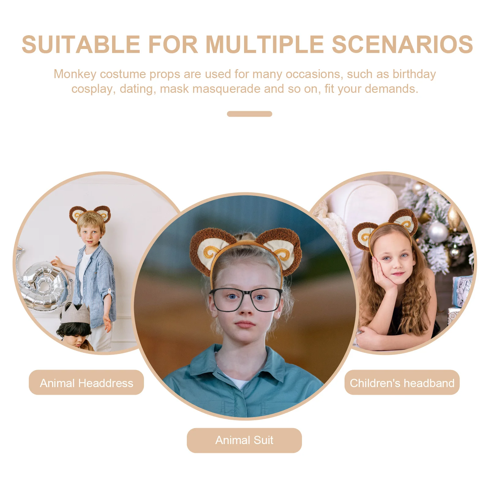 

1Set Monkey Headband Tail Bowtie Cosplay Animal Costume Props Birthday Party Stage Performance Accessory Monkey Headband