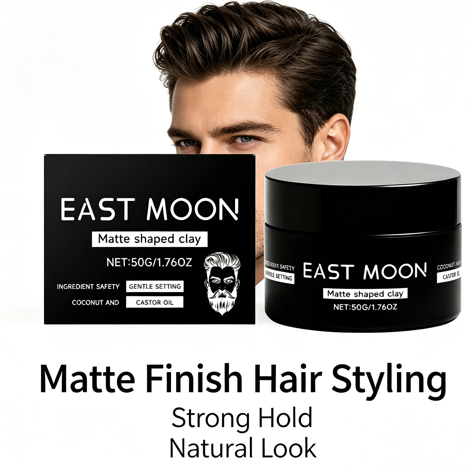 Argile coiffante mate pour hommes, tenue forte, fini mat, non gras, à base d'eau, aspect naturel, facile à gérer toute la journée, 50g