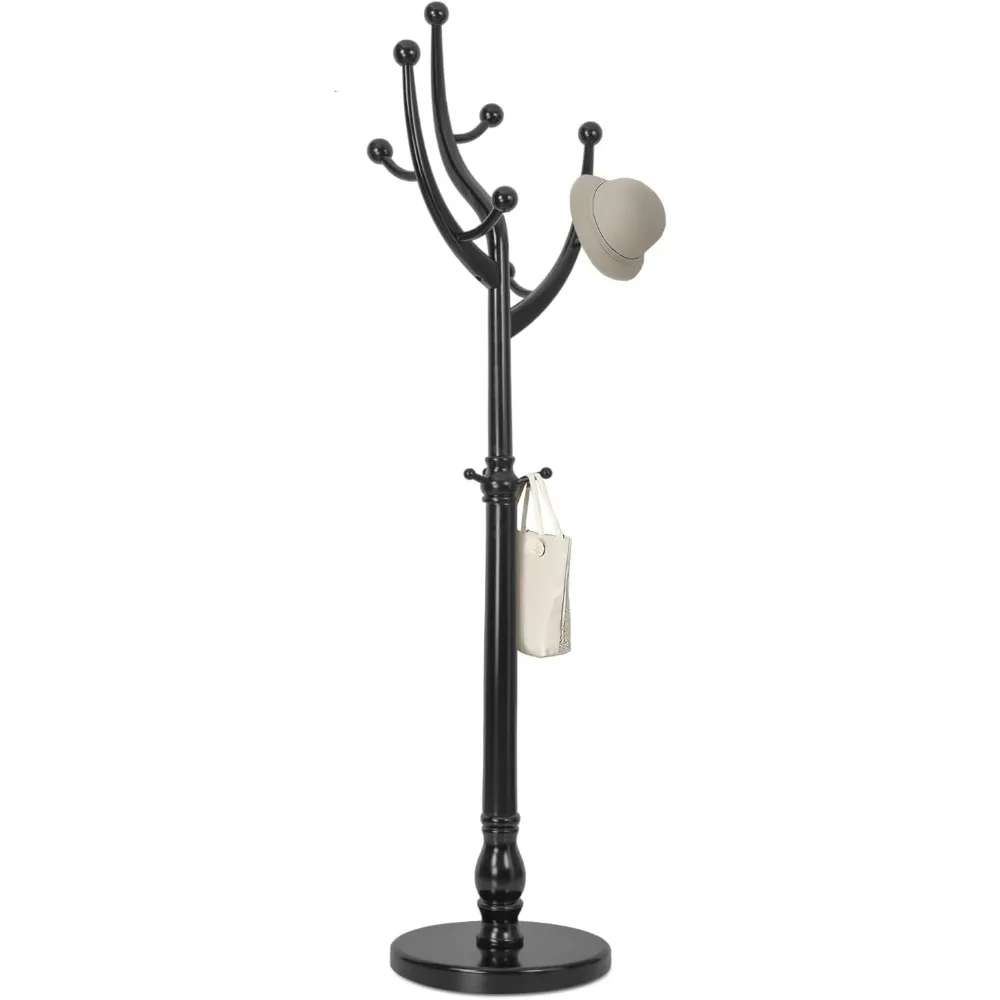 رف معطف قوي قائم بذاته على شكل شجرة مع خطافات وقاعدة مستديرة صلبة، بطول 74 بوصة