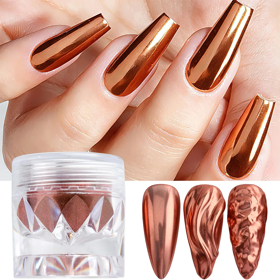 1 Jar Copper Gold Chrome Nail Powder Metallic Mirror Nail Art Pigment Dust Shiny Bronze Manicure Nail Art Glitter Decorations