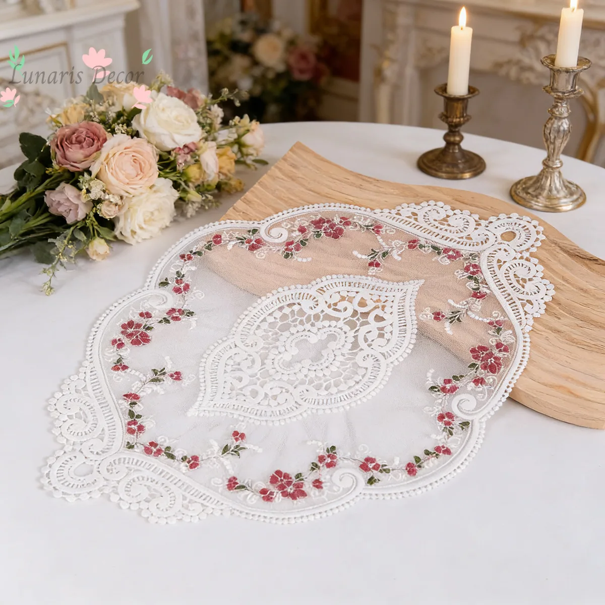 2PCSFrench lace embroidered placemat bedside table tablecloth furniture decorative retro mesh mat photo prop coaster